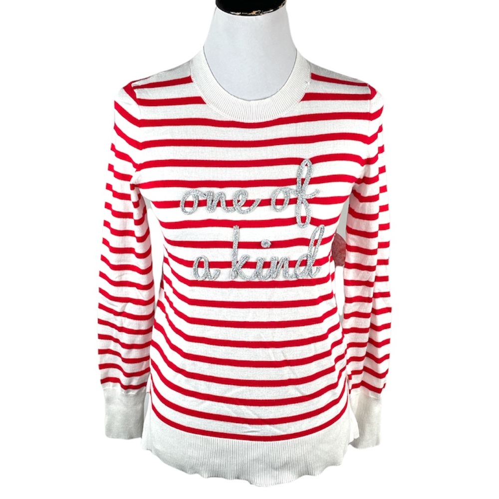 Marled Reunited Clothing One of a Kind Striped Sweater, White, Red, X-Small